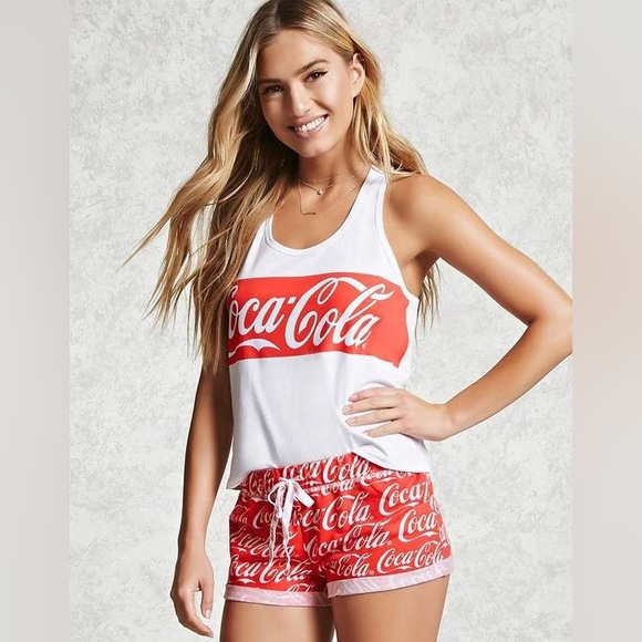 Forever 21 Coca-Cola Print Pj Shorts - Picture 1 of 6